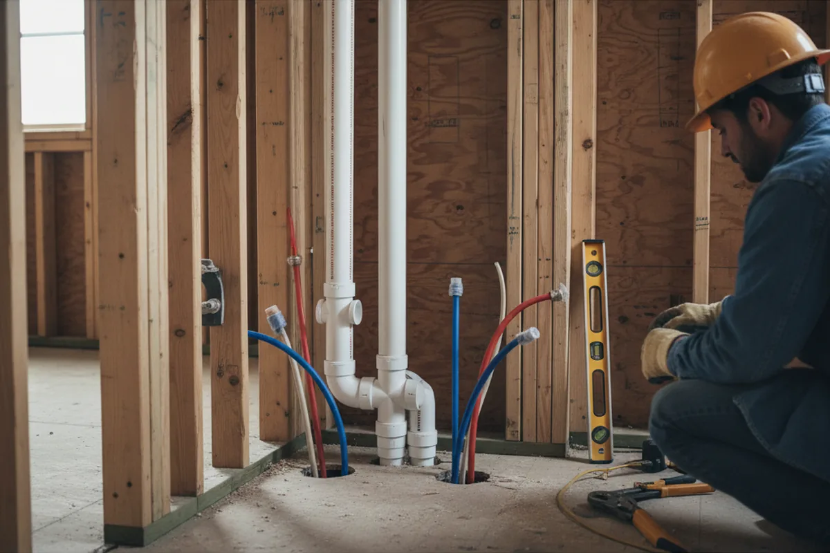 Drain and supply rough-in during Leak Detection in Karns City